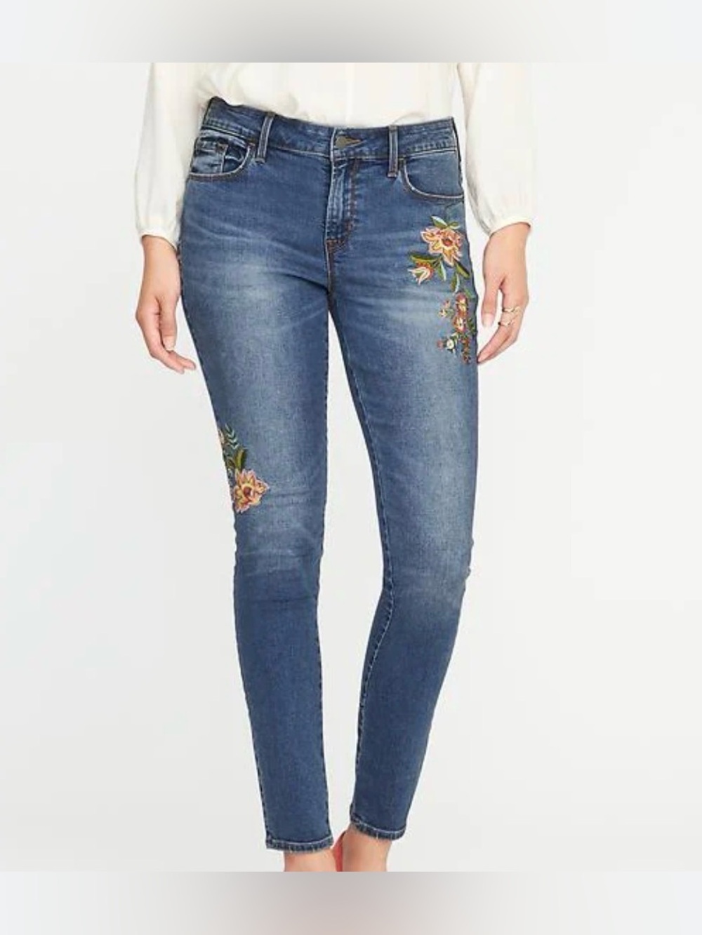 Old navy mid rise floral embroidery jeans